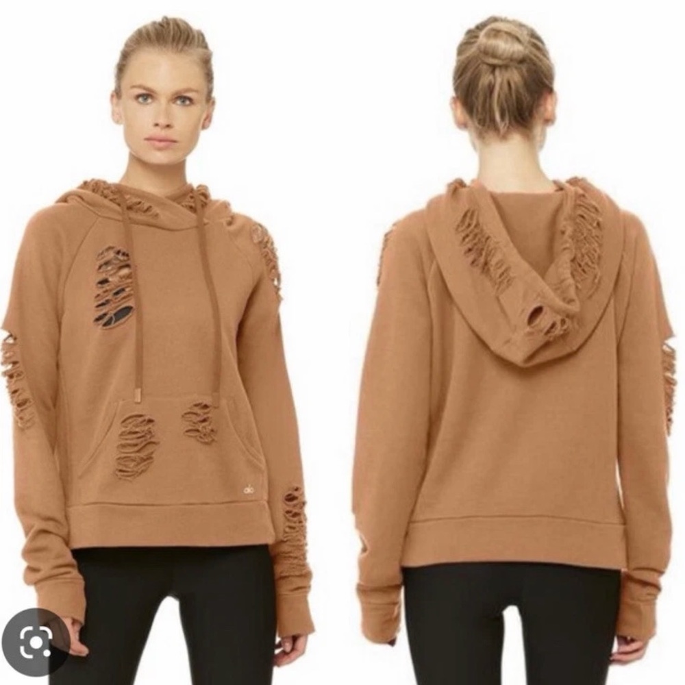 ✨ Alo Yoga Ripped Distressed Henna Rust Hoodie Size XS ✨
